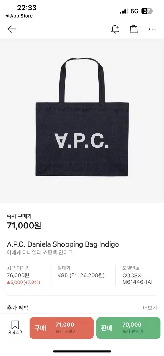 A.P.C. 아페쎄 다니엘라 쇼핑백 인디고 에코백